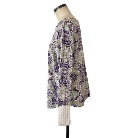 Sundance Catalog Veda Embroidered Front Top XL Cable Knit Cuff Tile Print - Picture 3 of 10